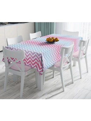 Rem Home Remhome Renkli Zigzag Tasarımlı 3D Dijital Baskılı Leke Tutmaz Masa Örtüsü 90 x 90 cm