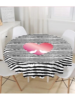 Rem Home Remhome Sevgililer Günü Temalı Özel Tasarım Dijital Baskılı Modern Yuvarlak Masa Örtüsü - Çap 140CM 140 x 140 cm