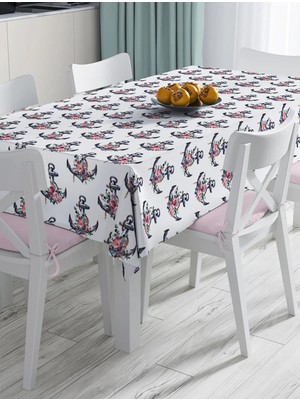 Rem Home Remhome Beyaz Zemin Çapa Motifli Dijital Baskılı Modern Masa Örtüsü 90 x 90 cm