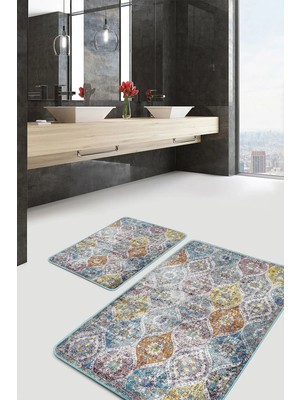 Rem Home Remhome Geleneksel Zeminde Antik Motifli Kilim Avangarde Eskitme Motifli 2'li Banyo & Mutfak Paspas Takımı Takım Banyo Paspası
