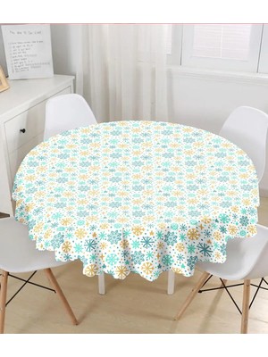 Rem Home Remhome Beyaz Zemin Üzerinde Renkli Geometrik Desenli Dijital Baskılı Yuvarlak Masa Örtüsü - Çap 140CM 140 x 140 cm