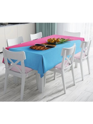 Rem Home Remhome Mavi Pembe Ananas Desenli Modern Leke Tutmaz Masa ÖRTÜSÜ-120-140 cm 90 x 90 cm