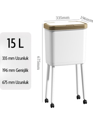 Belirtilmemiş 15 Litre Ayaklı Çöp Kovası Kapaklı Tekerlekli Mutfak Banyo Ofis Çöp Kutusu