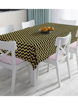 Rem Home Remhome Gold Zemin Üzerinde Siyah Zigzag Desenli Dijital Baskılı Masa Örtüsü 90 x 90 cm