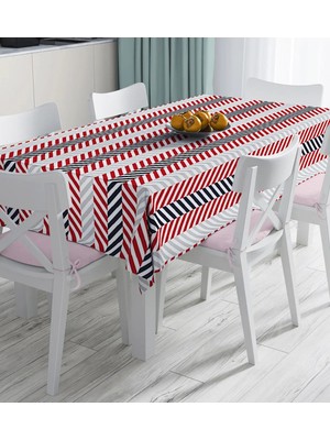 Rem Home Remhome Beyaz Zemin Üzerinde Geometrik Çizimli Zigzag Desenli Dijital Baskılı Masa Örtüsü 90 x 90 cm