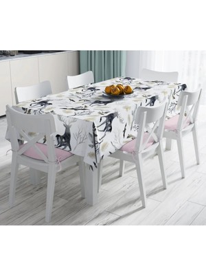Rem Home Remhome Ekru Zeminli Geyik ve Yaprak Motifler Idijital Baskılı Leke Tutmaz Masa Örtüsü 90 x 90 cm
