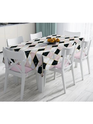 Rem Home Remhome Mermer Zeminli Baklava Desenli Özel Tasarım Leke Tutmaz Masa ÖRTÜSÜ-120X140 cm 90 x 90 cm