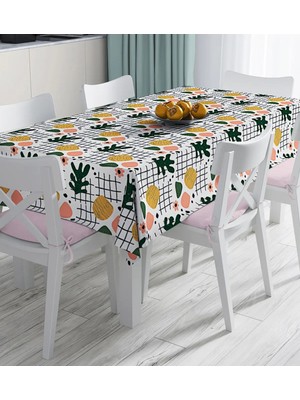 Rem Home Remhome Beyaz Zemin Üzerinde Yaprak Desenli Dijital Baskılı Masa Örtüsü 90 x 90 cm