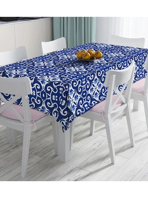 Rem Home Remhome Mavi Zemin Üzerinde Çini Desenli Dijital Baskılı Masa Örtüsü 90 x 90 cm
