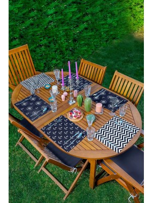 Rem Home Remhome 6'lı Lacivert Zigzag Denizci Tasarımlı Amerikan Servis Seti