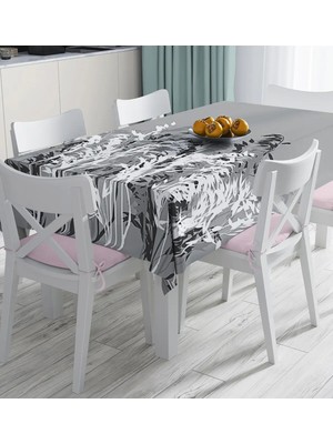 Rem Home Remhome Gri Zeminde Fuşya ve Beyaz Çiçek Tasarımlı Dijital Baskılı Masa Örtüsü 90 x 90 cm