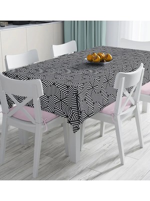 Rem Home Remhome Siyah Beyaz Geometrik Çizimli Dijital Baskılı Masa Örtüsü 90 x 90 cm