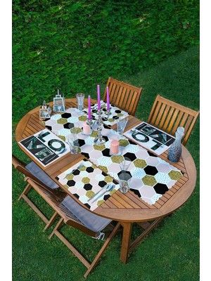 Rem Home Remhome 4+1 Pembe Renkli Geometrik Love Tasarımlı Amerikan Servis & Runner Seti