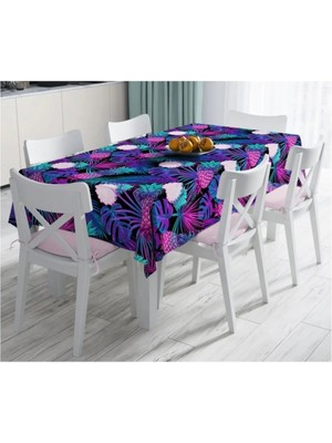 Rem Home Remhome Lacivert Tropikal Desenli Dijital Baskılı Leke Tutmaz Masa ÖRTÜSÜ-120X140 cm