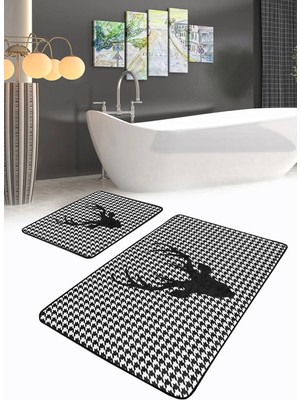 Rem Home Remhome Balıksırtı Zemin Geyik Tasarımlı 2'li Banyo Halı Takımı & Mutfak Paspas Seti Takım Banyo Paspası
