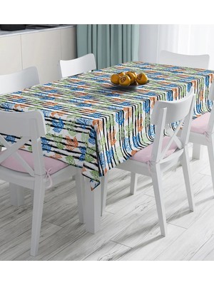 Rem Home Remhome Beyaz Zemin Üzerinde Renkli Yaprak Desenli Dijital Baskılı Masa Örtüsü 90 x 90 cm
