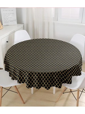 Rem Home Remhome Gold Detaylı Ogea Desenli Modern Yuvarlak Masa Örtüsü - Çap 140CM 140 x 140 cm