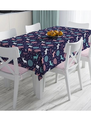 Rem Home Remhome Renkli Zemin Üzerinde Geyik Desenli Dijital Baskılı Masa Örtüsü 90 x 90 cm