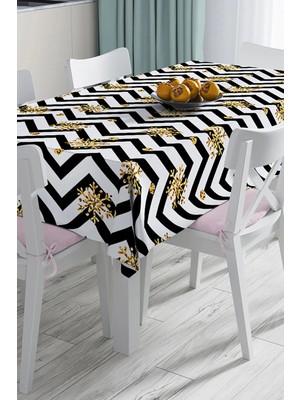 Rem Home Remhome Siyah Zigzag Desenli Dijital Baskılı 3D Masa Örtüsü 90 x 90 cm