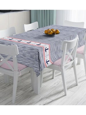 Rem Home Remhome Beyaz Zemin Üzerinde Renkli Çizgili Çapa Desenli Dijital Baskılı Masa Örtüsü 90 x 90 cm