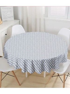 Rem Home Remhome Lacivert Kot Zemin Üzerinde Gri Su Damlacıklı Yuvarlak Masa Örtüsü - Çap 140CM 140 x 140 cm
