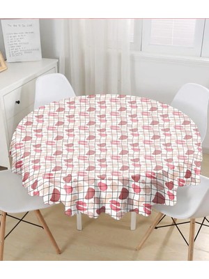 Rem Home Remhome Renkli Bohem Zeminli Kare Çizgiler Dijital Baskılı Modern Yuvarlak Masa Örtüsü - Çap 140CM 140 x 140 cm