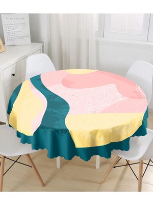 Rem Home Remhome Renkli Zeminli Geometrik Desenli Dijital Baskılı Modern Yuvarlak Masa Örtüsü Çap 140CM 140 x 140 cm