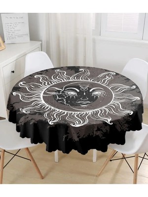Rem Home Remhome Özel Tasarım Güneş Ay Motifli Yuvarlak Masa Örtüsü - Çap 140CM 140 x 140 cm