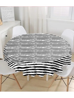 Rem Home Remhome Siyah Çizgili Motifli Modern Yuvarlak Masa Örtüsü - Çap 140CM 140 x 140 cm