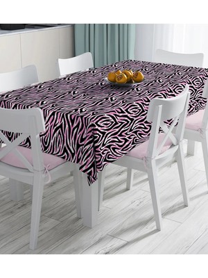 Rem Home Remhome Siyah Zemin Üzerinde Pembe Renkli Çizim Dijital Baskılı Masa Örtüsü 90 x 90 cm