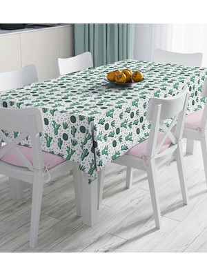 Rem Home Remhome Beyaz Zemin Üzerinde Renkli Kaktüs Desenli Dijital Baskılı Masa Örtüsü 90 x 90 cm