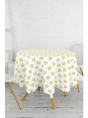 Rem Home Remhome Kalp Desen Dijital Baskılı Yuvarlak Masa Örtüsü - Çap 140CM 140 x 140 cm