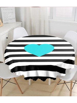 Rem Home Remhome Modern Kalp Desenli Dijital Baskılı Yuvarlak Masa Örtüsü - Çap 140CM 140 x 140 cm
