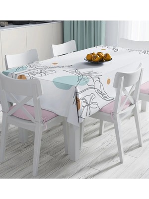 Rem Home Remhome Beyaz Zemin Üzerinde Çizim Çiçek Tasarımlı Dijital Baskılı Masa Örtüsü 90 x 90 cm