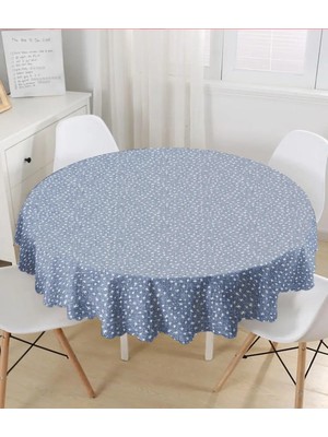 Rem Home Remhome Lacivert Kot Zemin Üzerinde Yıldız Motifli Yuvarlak Masa Örtüsü Çap 140CM 140 x 140 cm