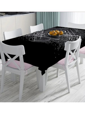 Rem Home Remhome Siyah Zeminde Beyaz Desenli Dijital Baskılı Masa Örtüsü 90 x 90 cm