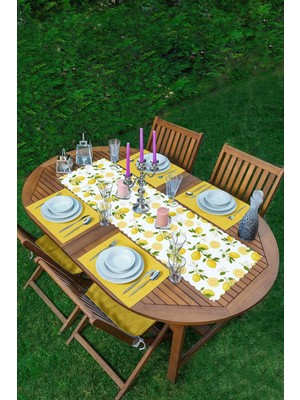 Rem Home Remhome Limon Desenli Ilkbahar Renkleri Modern 1 Adet Runner & 4 Adet Sarı Renkli Amerikan Servis