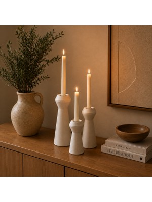 Vien Home 3'lü Modern Seramik Şamdan Seti – Minimal Dekoratif Mumluk Takımı (12-15-18 Cm)