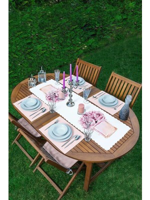 Rem Home Remhome Coco Parfüm Tasarımlı Dijital Baskılı Modern 1 Adet Runner & 4 Adet Pembe Renkli Amerikan Servis