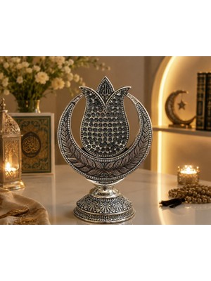 Home Dekor Hediye Ofisinize ve Evinize Anlam Katan Dekoratif Osmanlı Motifli Allah Yazılı Hilal Lale Figür Biblo 27 cm