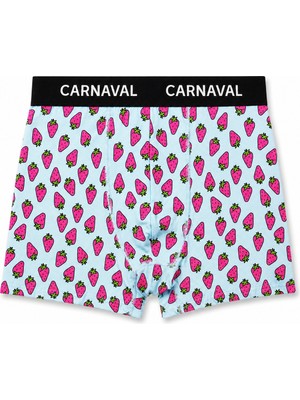 Carnaval Socks Carnaval Çilek Desenli Premium Pamuklu Erkek Boxer - Mavi Renkli