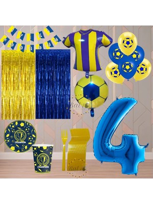 Bal10 Dünyası BAL10 4 Yaş Sarı Lacivert Temalı Taraftar Lüx Doğum Günü Parti Seti