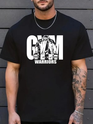 Hace Bazaar Sporda Günlük Hayata Giyilebilir Gym Baskılı Oversize Bisiklet Yaka   T-Shirt - Siyah -