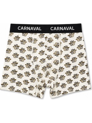 Carnaval Socks Carnaval Tembel Hayvan Desenli Premium Pamuklu Erkek Boxer -Krem Renkli