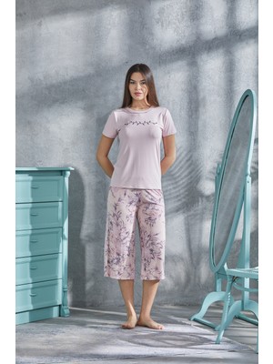 Lilac Çiçek Desenli %100 Viscon Capri Takım