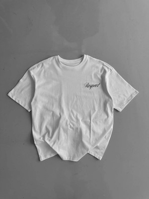 Hace Bazaar 20/1 Penye Compack Baskılı Oversize Bisiklet Yaka Kısa Kol Yazlık T-Shirt - Beyaz -