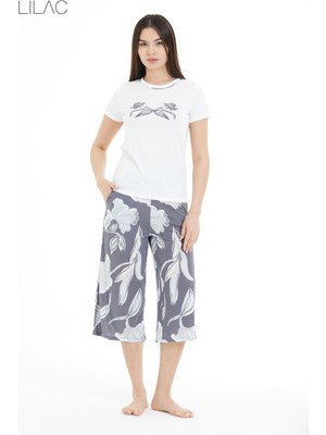 Lilac Çiçek Desenli %100 Viscon Capri Takım