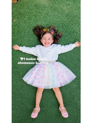 BeU Kids Kız Çocuk Kelebek Aplikeli Beli Lastikli Pamuk Astarlı Kabarık Tüllü Etek