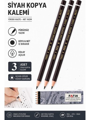 Artlantis Siyah Kopya Kalemi 3 Adet Fatih Dermo Siyah Kopya Kalemi Deri ve Cilt Kalemi