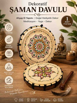 Wolawood Mandala Desenli Şaman Davulu, Bohem Otantik Hediyelik Dekoratif & Ahşap El Yapımı Meditasyon Yoga Dekor Hediyelik